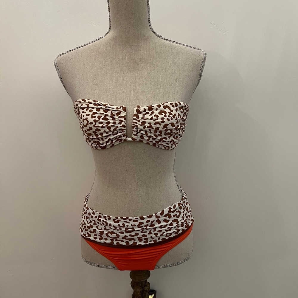 DKNY TWO PIECE SWIM SUIT, Small, orange/animal print, NWOT